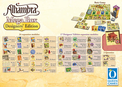 Graphic of back of Alhambra "Designers Edition" - MegaBox game box.