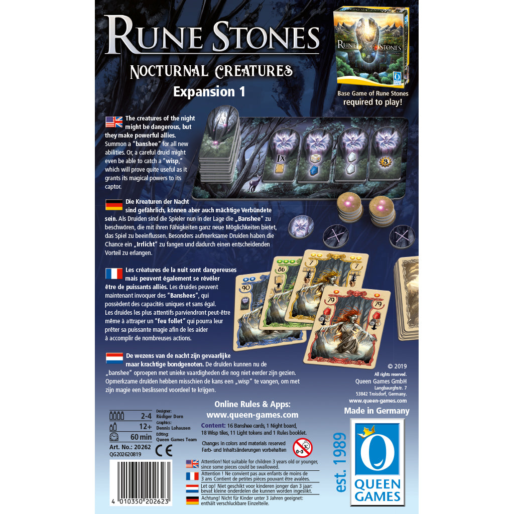 Graphic of back of Rune Stones - Expansion 1 game box.
