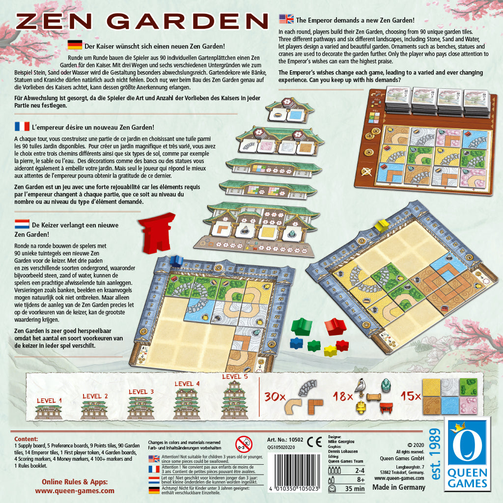Graphic of back of Zen Garden game box.